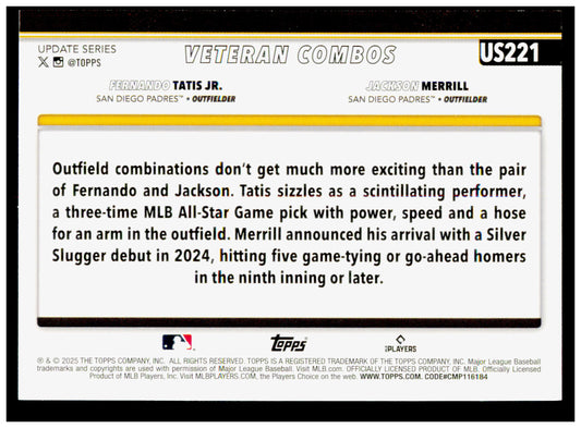 2025 Topps Update Cool Customers  Card San Diego Padres #US221