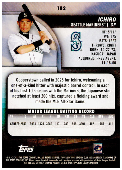 2025 Stadium Club Ichiro Card Seattle Mariners #182