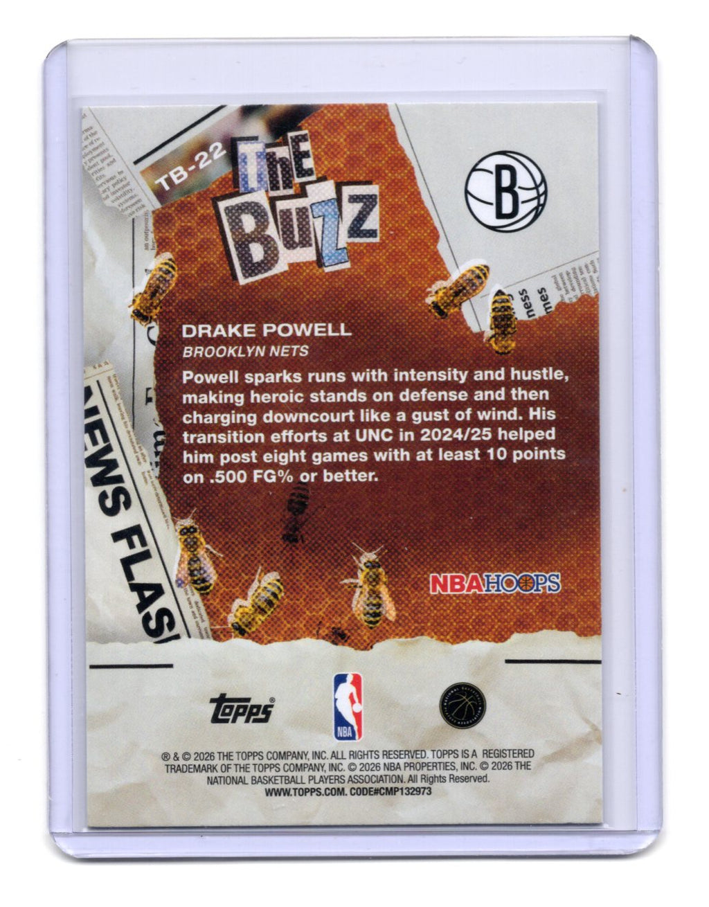 2025-26 Hoops Drake Powell Card The Buzz Brooklyn Nets #TB-22