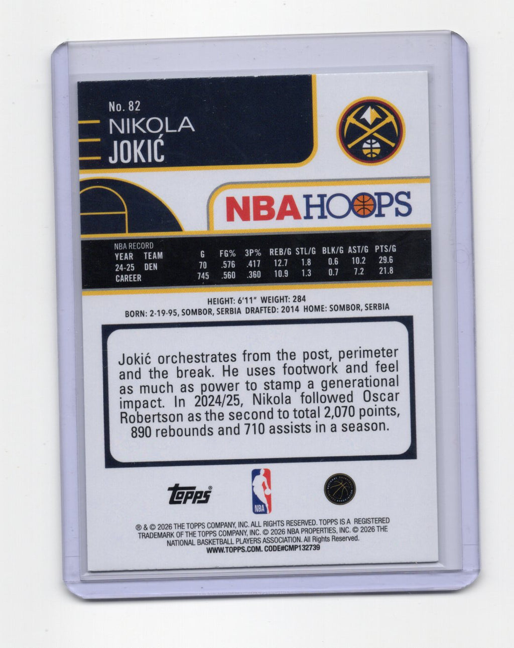 2025-26 Topps NBA Hoops Nikola Jokic Green Parallel Line / Border #82 Nuggets