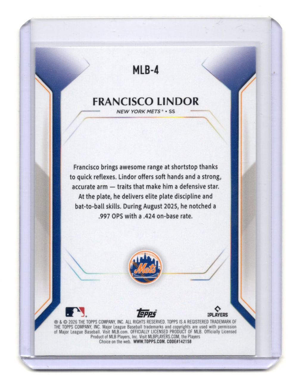 2026 Topps Francisco Lindor Card Topps Collector Kit New York Mets #MLB-4