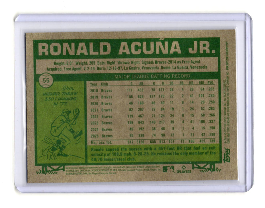 2026 Topps Heritage Ronald Acuña Jr. Card Glossy Atlanta Braves #55