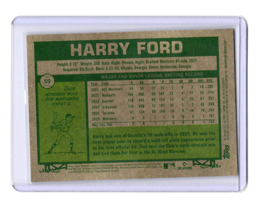 2026 Topps Heritage Harry Ford Card Glossy RC Seattle Mariners #59