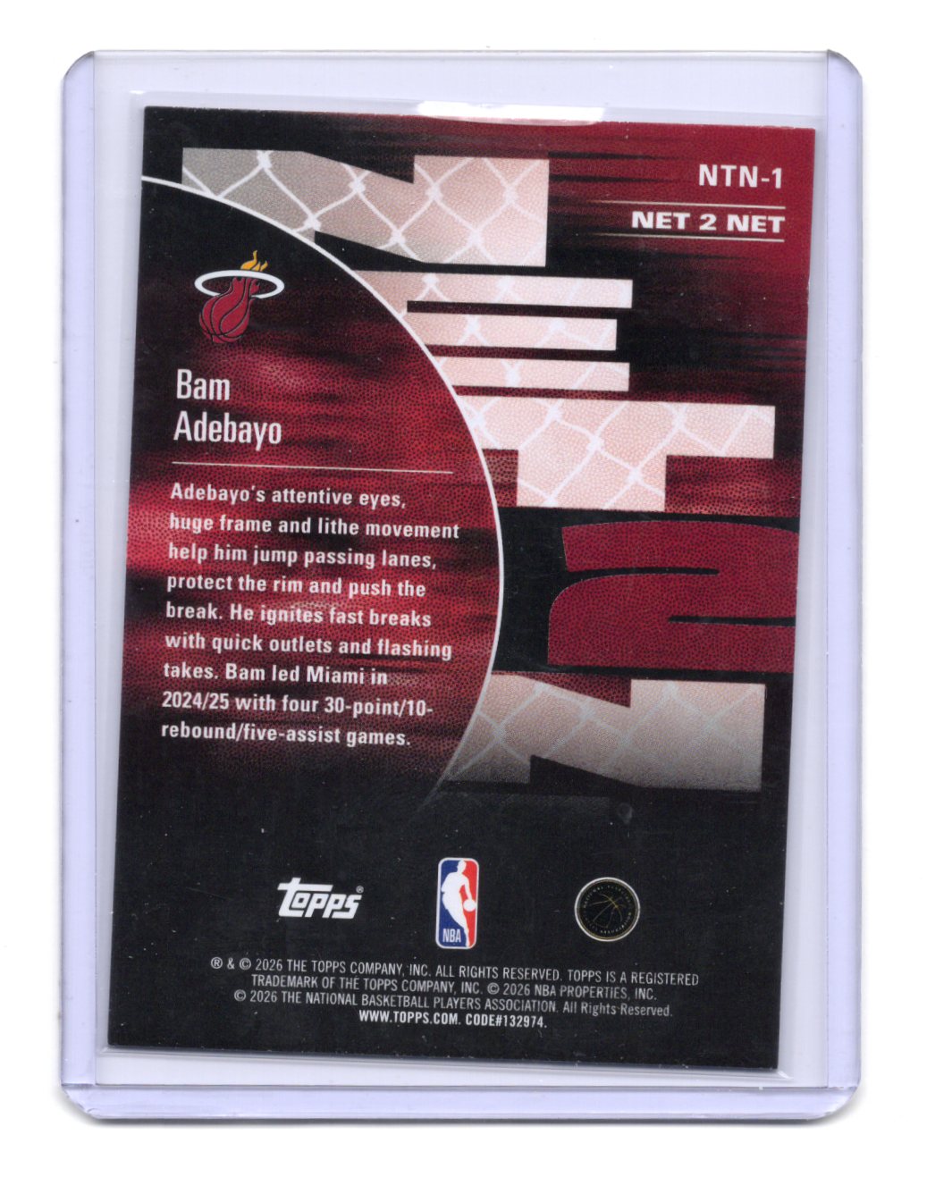 2025-26 Hoops Bam Adebayo Card Net 2 Net Green Hoops Miami Heat #NTN-1