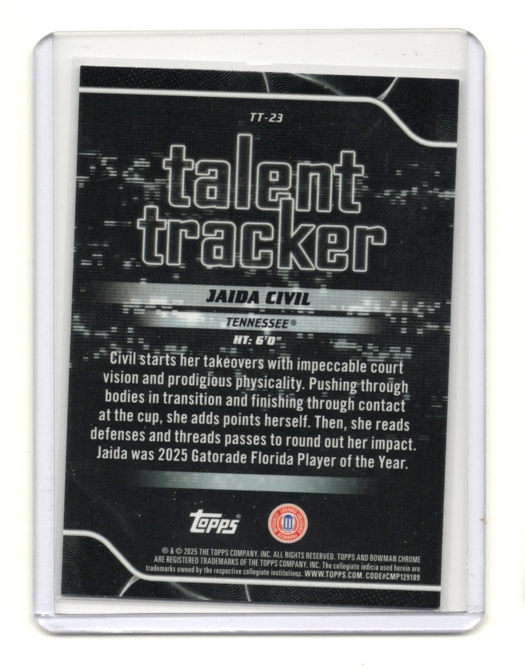 2025-26 Bowman Jaida Civil Card Talent Tracker Tennessee Volunteers #TT-23