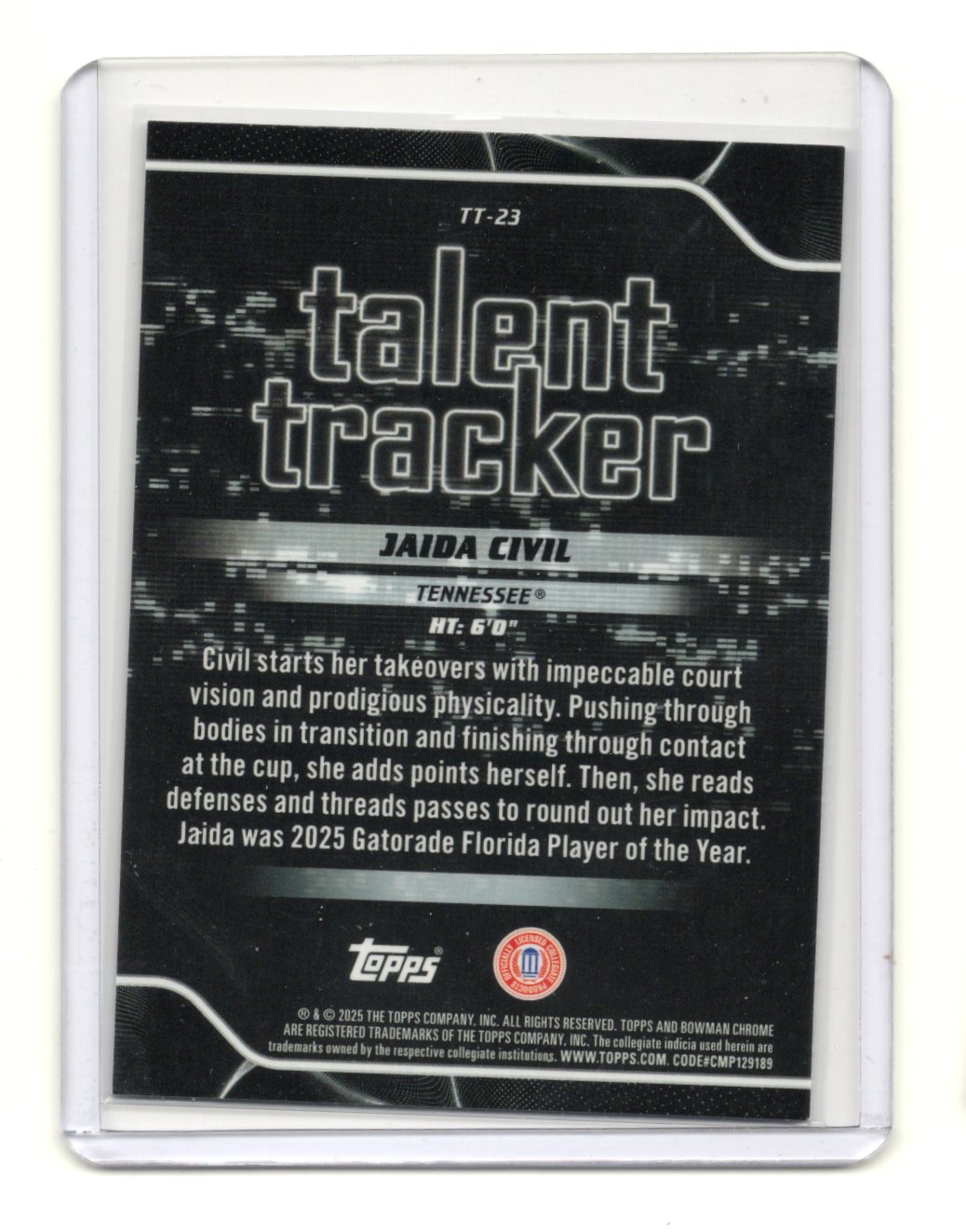 2025-26 Bowman Jaida Civil Card Talent Tracker Tennessee Volunteers #TT-23