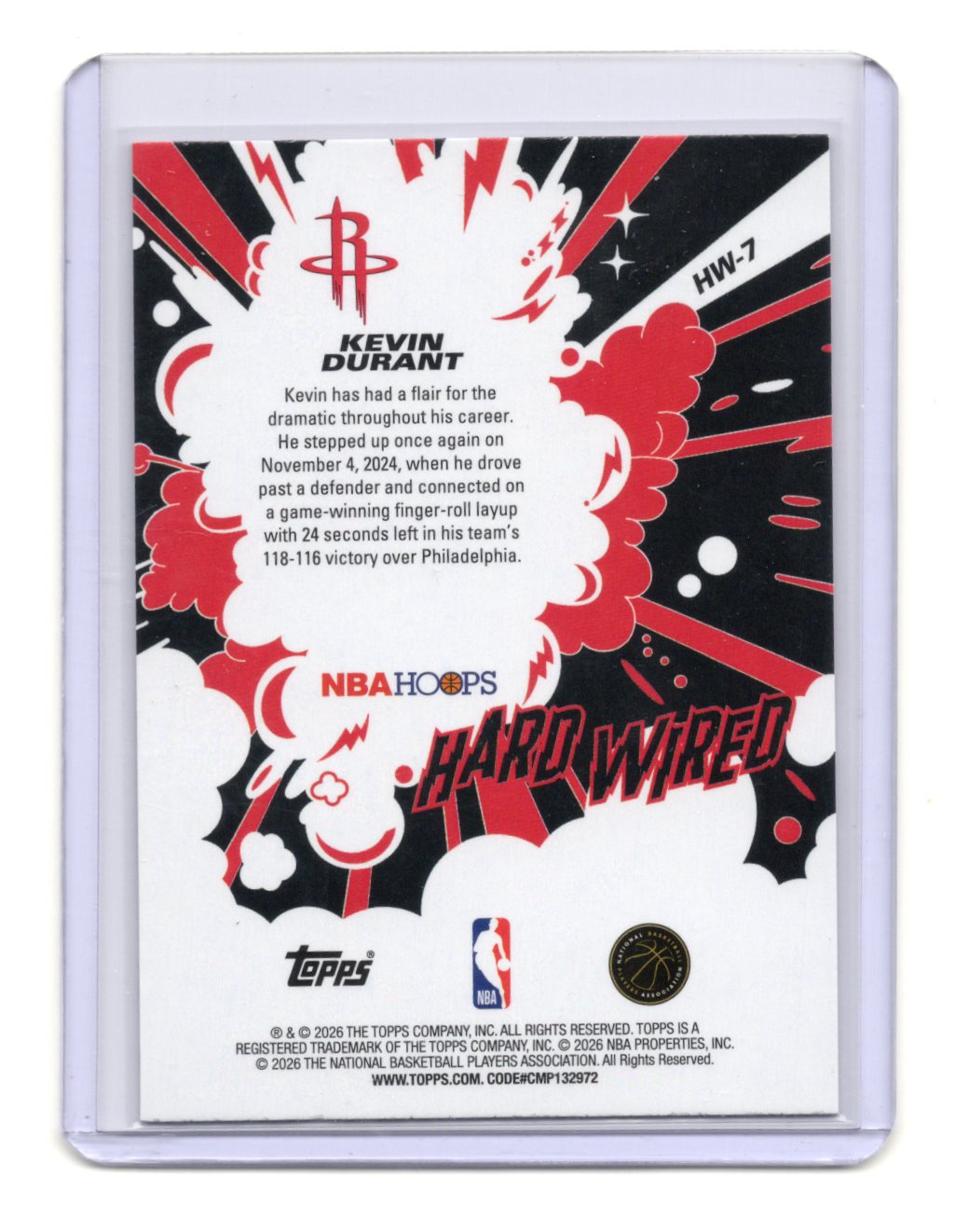 2025-26 Topps NBA Hoops Kevin Durant Hard Wired Insert #HW-7 Rockets