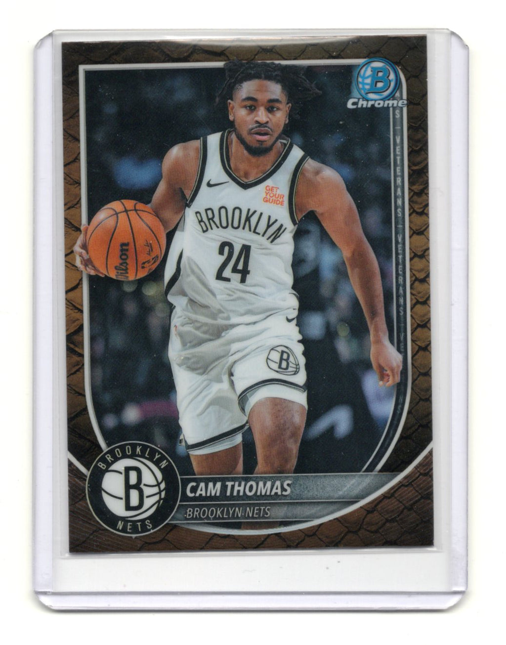 2025-26 Bowman Cam Thomas Card Chrome Reptilian Refractor Brooklyn Nets #BCV-59