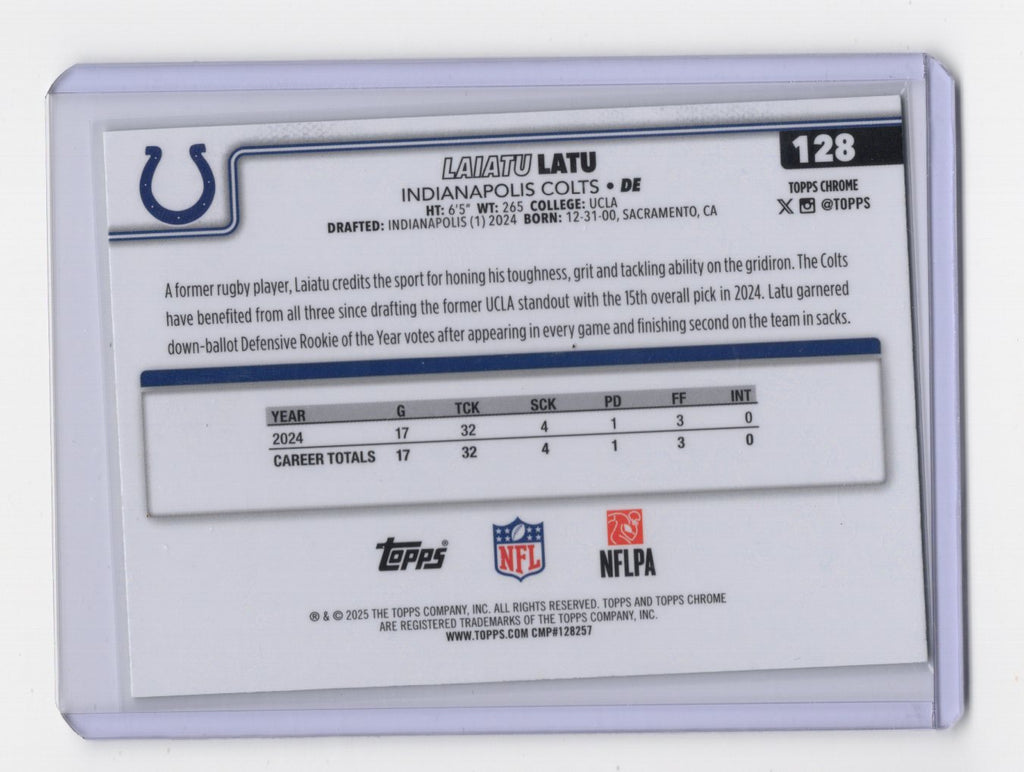 2025 Topps Chrome Laiatu Latu Card Lime Green X-Fractor Indianapolis Colts #128