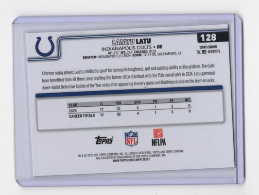 2025 Topps Chrome Laiatu Latu Card Lime Green X-Fractor Indianapolis Colts #128