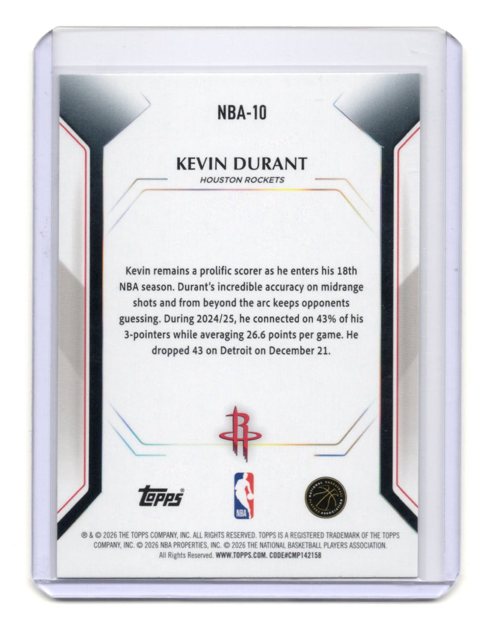 2025-26 Topps Kevin Durant Card Topps Collector Kit Houston Rockets #NBA-10