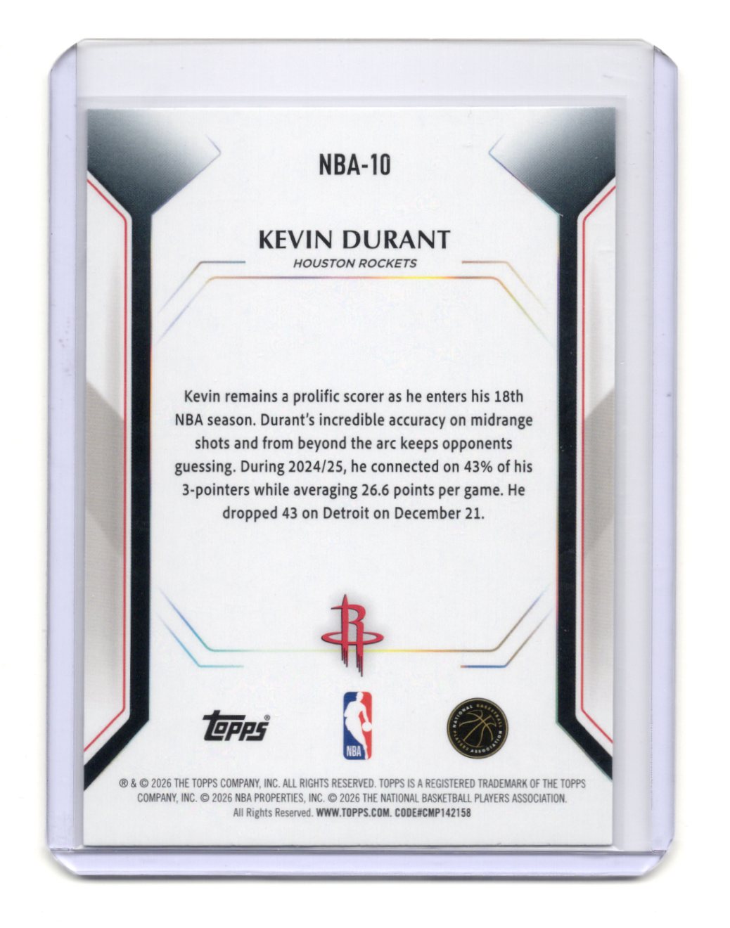 2025-26 Topps Kevin Durant Card Topps Collector Kit Houston Rockets #NBA-10