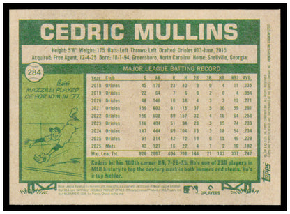 2026 Topps Heritage Cedric Mullins Card Tampa Bay Rays #284