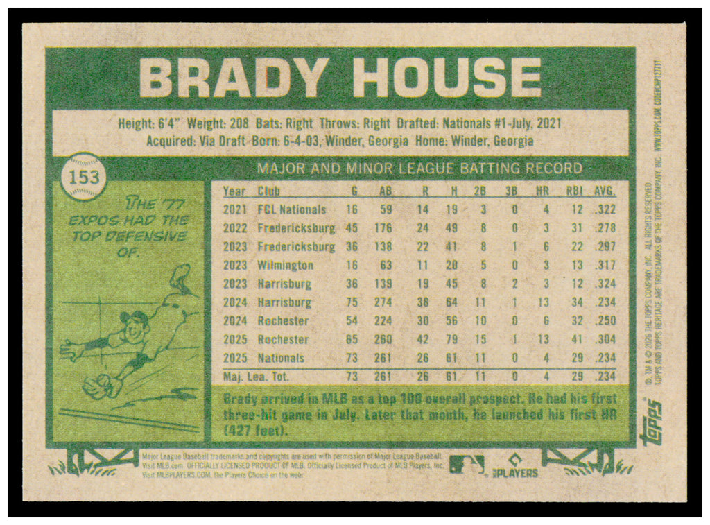 2026 Topps Heritage Brady House Card RC Washington Nationals #153