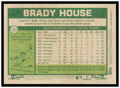 2026 Topps Heritage Brady House Card RC Washington Nationals #153