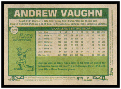 2026 Topps Heritage Andrew Vaughn Card Milwaukee Brewers #309