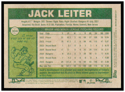2026 Topps Heritage Jack Leiter Card Texas Rangers #304