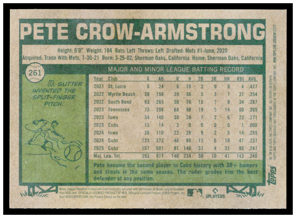 2026 Topps Heritage Pete Crow-Armstrong Card Chicago Cubs #261
