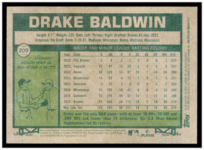 2026 Topps Heritage Drake Baldwin Card Atlanta Braves #209