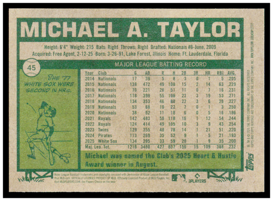2026 Topps Heritage Michael A. Taylor Card Chicago White Sox #45