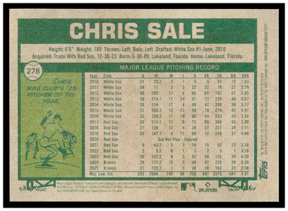 2026 Topps Heritage Chris Sale Card Atlanta Braves #278