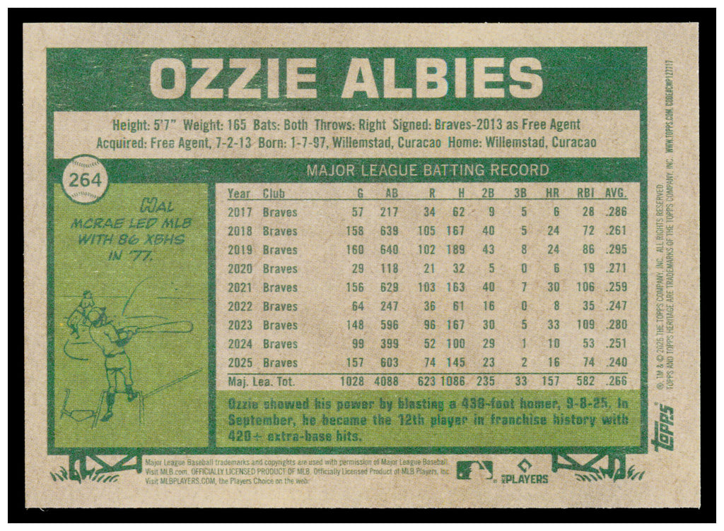 2026 Topps Heritage Ozzie Albies Card Atlanta Braves #264