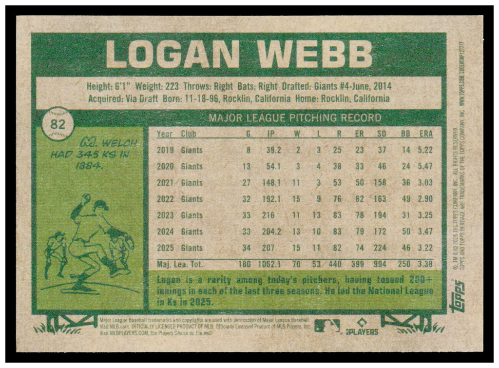 2026 Topps Heritage Logan Webb Card San Francisco Giants #82