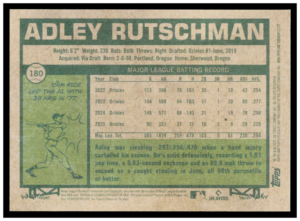 2026 Topps Heritage Adley Rutschman Card Baltimore Orioles #180