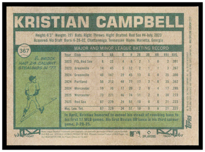 2026 Topps Heritage Kristian Campbell Card Boston Red Sox #367