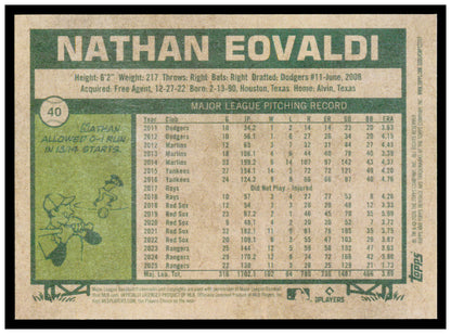 2026 Topps Heritage Nathan Eovaldi Card Texas Rangers #40