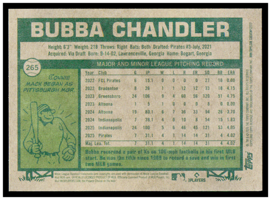 2026 Topps Heritage Bubba Chandler Card RC Pittsburgh Pirates #265