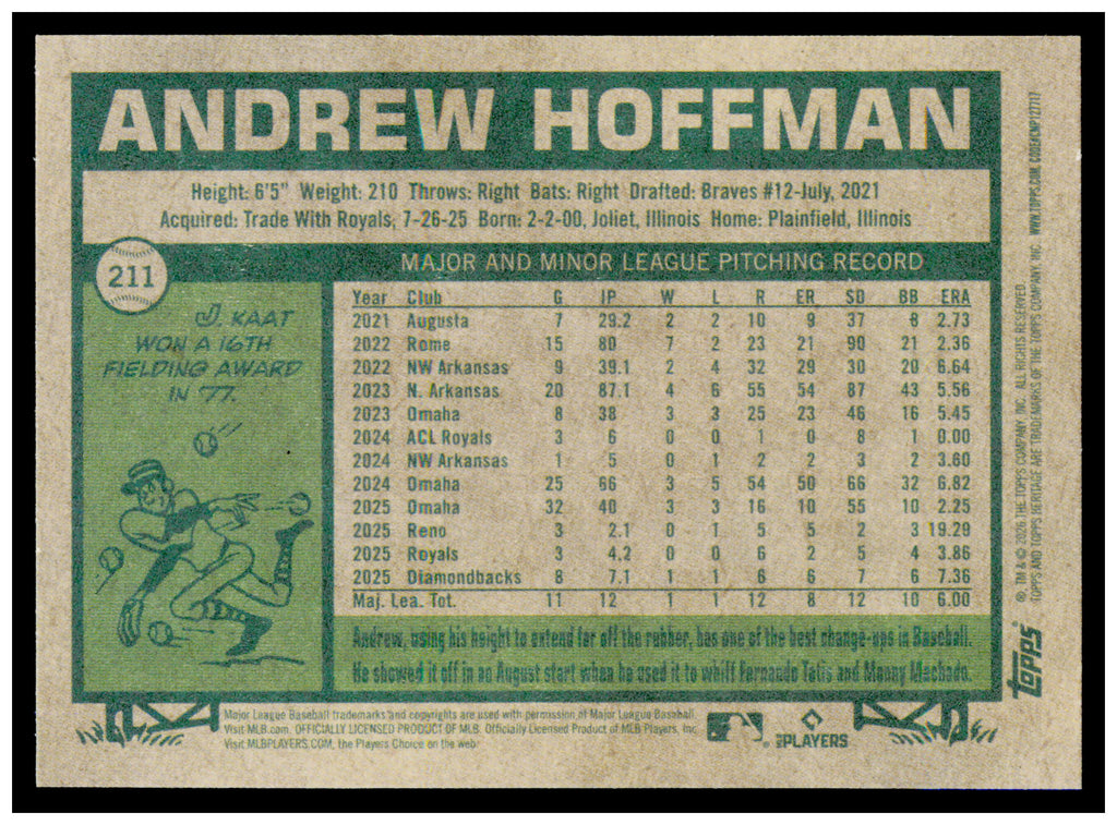 2026 Topps Heritage Andrew Hoffman Card RC Arizona Diamondbacks #211