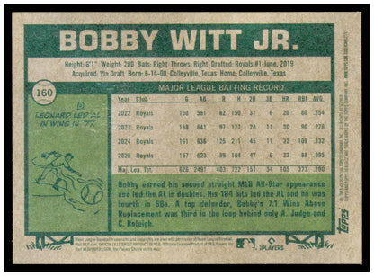2026 Topps Heritage Bobby Witt Jr. Card Kansas City Royals #160