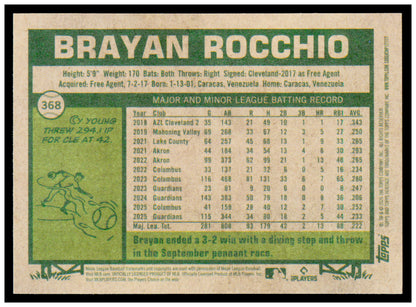 2026 Topps Heritage Brayan Rocchio Card Cleveland Guardians #368