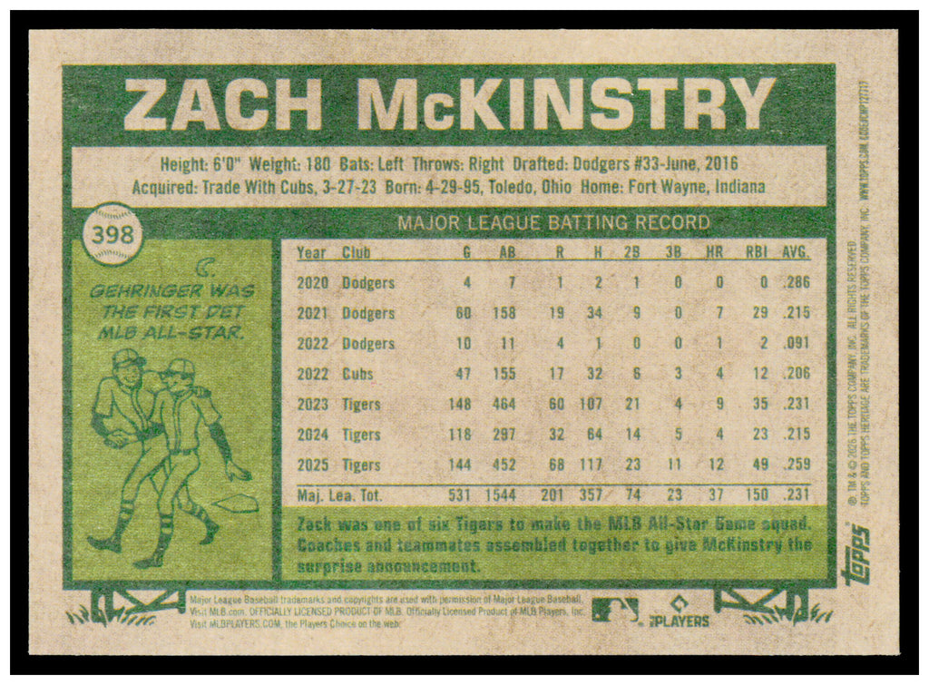 2026 Topps Heritage Zach McKinstry Card Detroit Tigers #398
