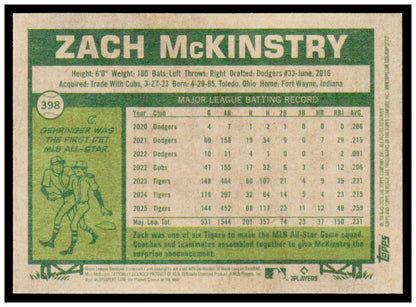 2026 Topps Heritage Zach McKinstry Card Detroit Tigers #398