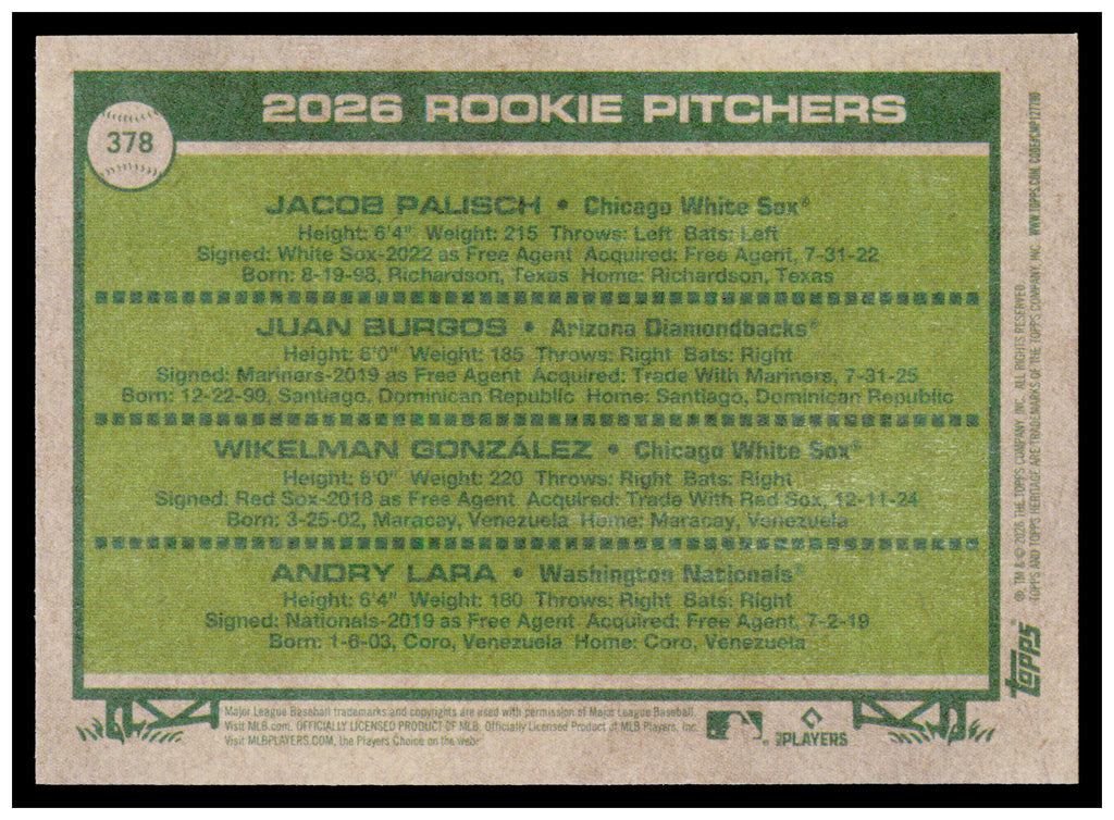 2026 Topps Heritage 2026 Rookie Pitchers BurgosGonzález Lara) Card Dark Yellow