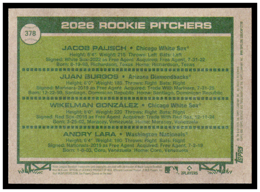 2026 Topps Heritage 2026 Rookie Pitchers BurgosGonzález Lara) Card Dark Yellow