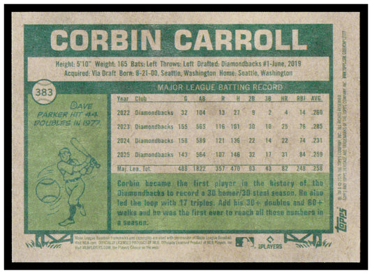 2026 Topps Heritage Corbin Carroll Card Arizona Diamondbacks #383