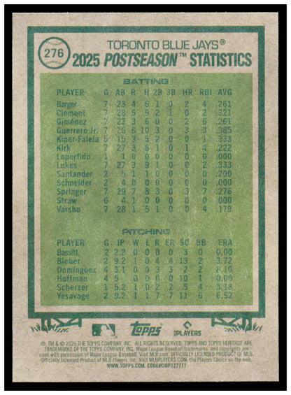 2026 Topps Heritage George Springer #276 AL Championship Blue Jays SP