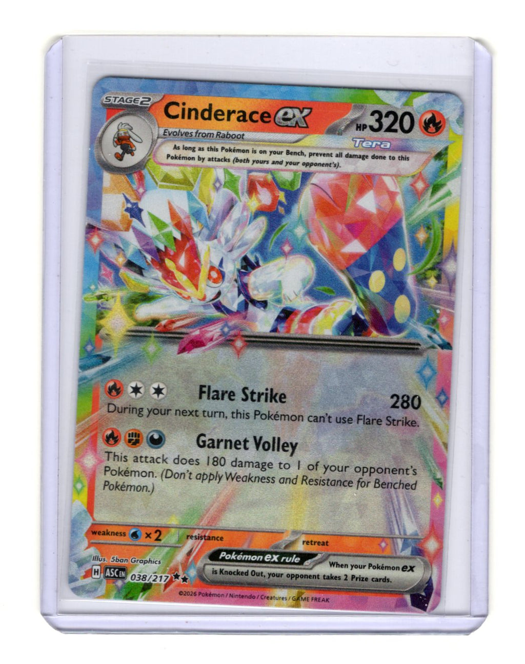 Pokemon Ascended Heroes Cinderace ex Card Holo #038/217