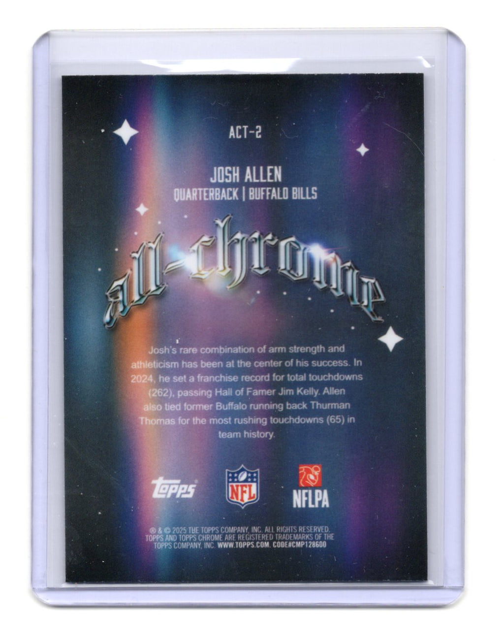 2025 Topps Chrome Josh Allen Card All Chrome Team Buffalo Bills #ACT-2