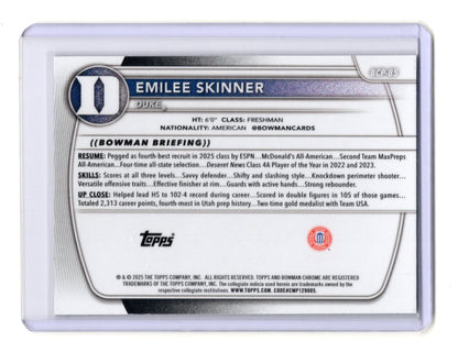 2025-26 Bowman Emilee Skinner Card Chrome Prospects Reptilian Refractor Duke