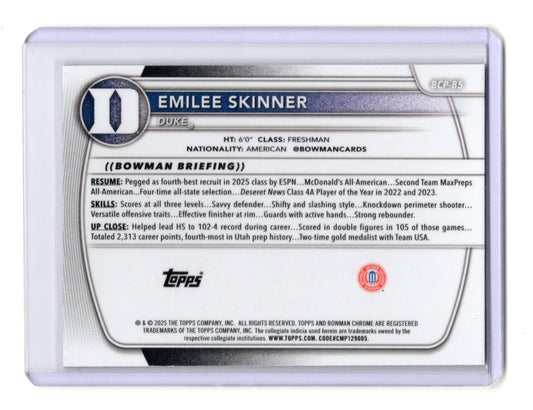 2025-26 Bowman Emilee Skinner Card Chrome Prospects Reptilian Refractor Duke