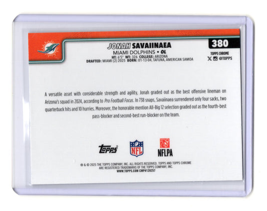 2025 Topps Chrome Jonah Savaiinaea Card Pulsar Refractor RC Miami Dolphins #380