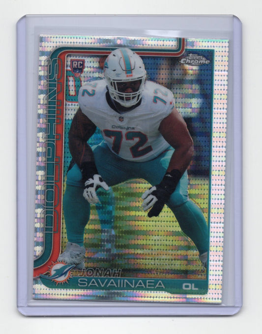 2025 Topps Chrome Jonah Savaiinaea Card Pulsar Refractor RC Miami Dolphins #380