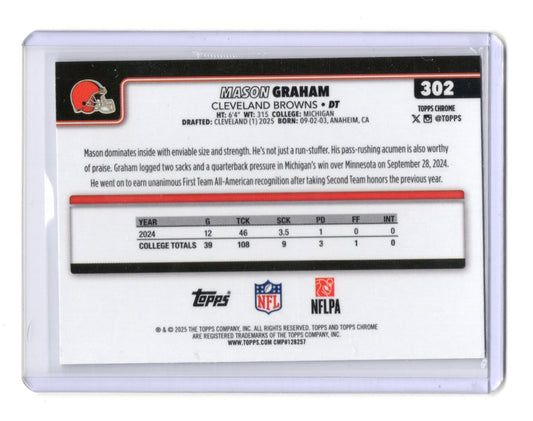 2025 Topps Chrome Mason Graham Card X-Fractor RC Cleveland Browns #302