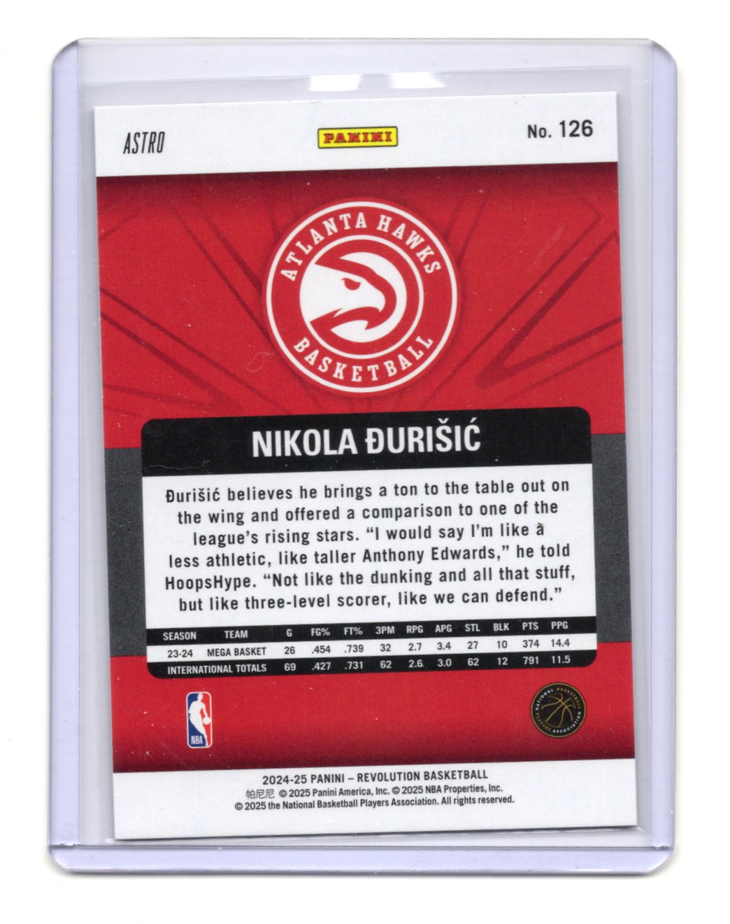 2024-25 Panini Revolution Nikola Djurisic Astro Rookie Card RC #126 Hawks