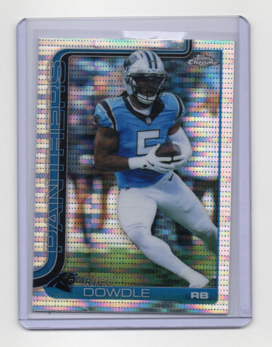 2025 Topps Chrome Rico Dowdle Card Pulsar Refractor Carolina Panthers #43