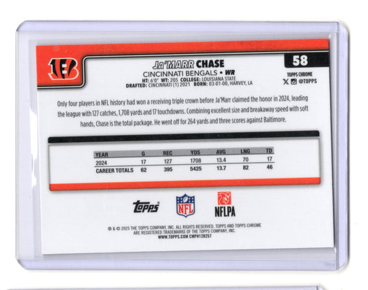 2025 Topps Chrome Ja'Marr Chase Card Pink X-Fractor Cincinnati Bengals #58